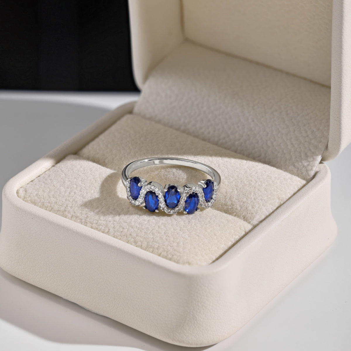 Silver Blue Wave Ring